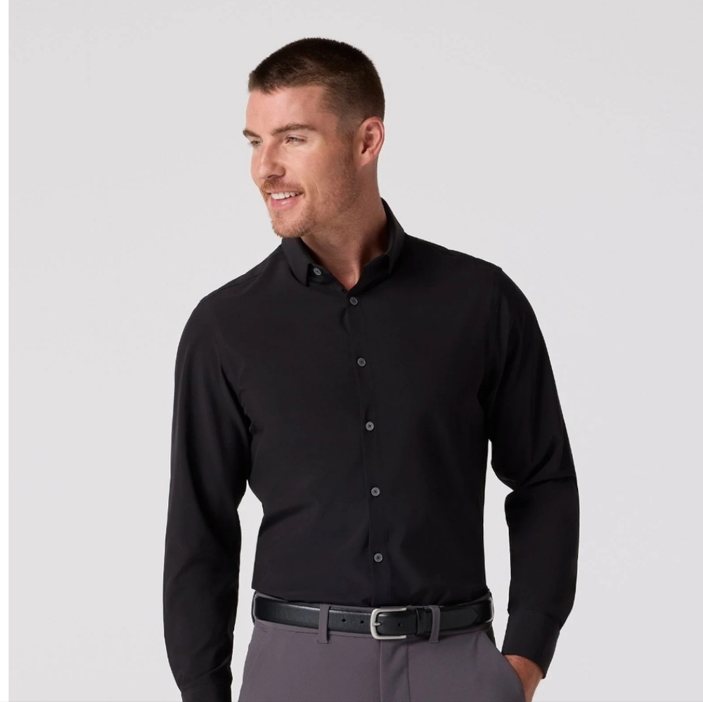 Mizzen + Main Leeward Trim Fit Solid Black Button Down Size XL